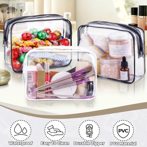 CHICAUP 6 Pack Clear Travel Makeup Bags TSA Approved Waterproof Cosmetic Pouches White