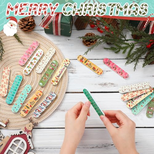 100 Pack Christmas Mini Nail Files - Double-Sided Holiday Emery Boards