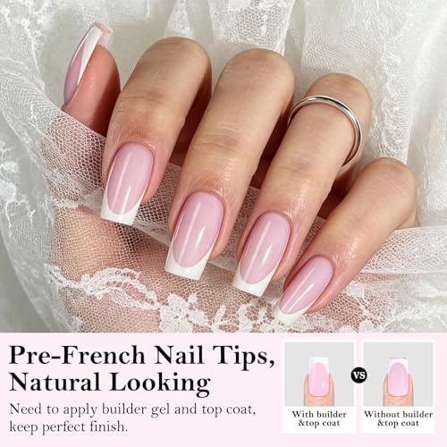 Cycullinyt Short Squaval French Tip Press On Nails 160 pcs Pink & White