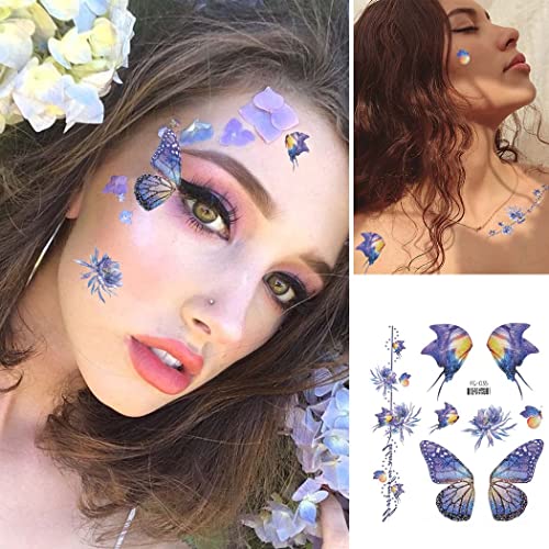 Uranian Sparkling Butterfly Temporary Tattoos 6 Sheets Glitter Face Body Stickers