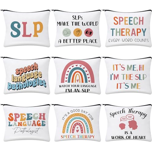 9 Pcs Speech Language Pathologist Gift Bulk Makeup Bags - SLP Travel Organizer