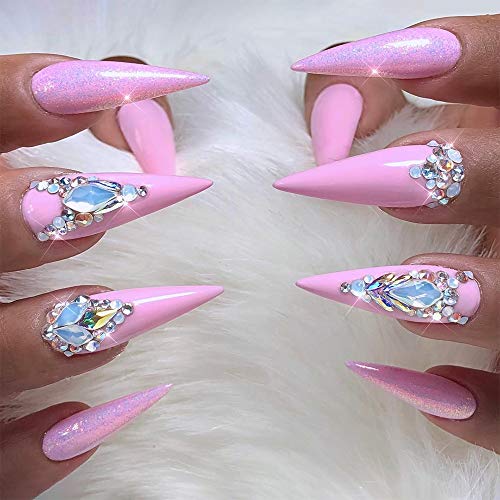 Tisslan White Opal Flame & Round Flatback Rhinestone Nail Art Set (530pcs)