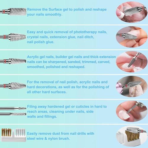 Lermende 6-Piece Tungsten Carbide Nail Drill Bit Set - 3/32" Universal