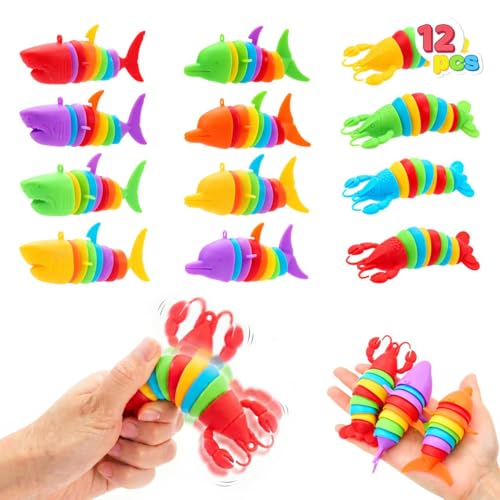 JOYIN 12Pcs Sensory Slug Fidget Toys Set for Kids - Marine Animal Designs