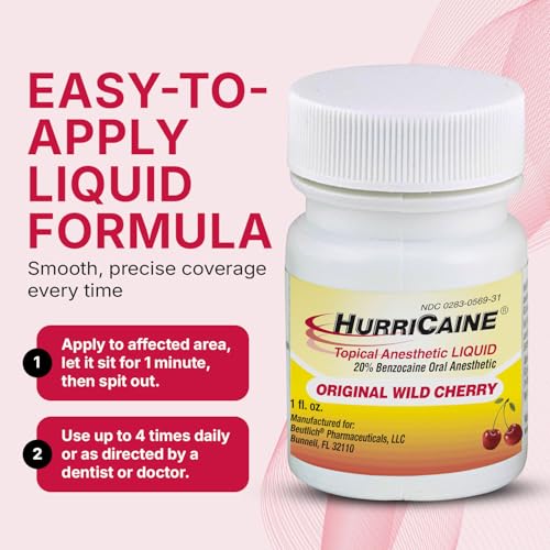 HurriCaine Topical Anesthetic Liquid - 20% Benzocaine, Wild Cherry, 1 oz