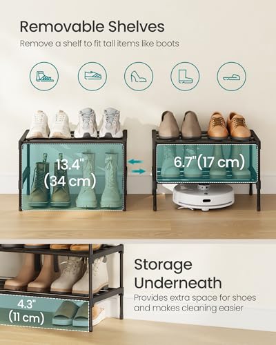 SONGMICS 2-Tier Metal Shoe Rack - Compact Storage Organizer for Small Spaces