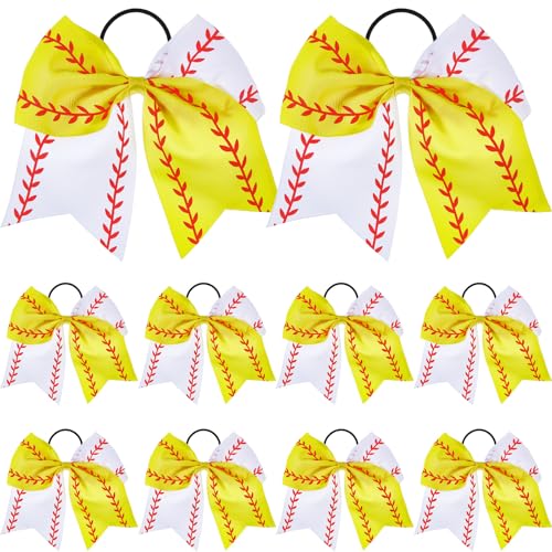 WILLBOND Yellow Baseball Hair Bows - 10-Pack 6.5 Inch Ponytail Holders