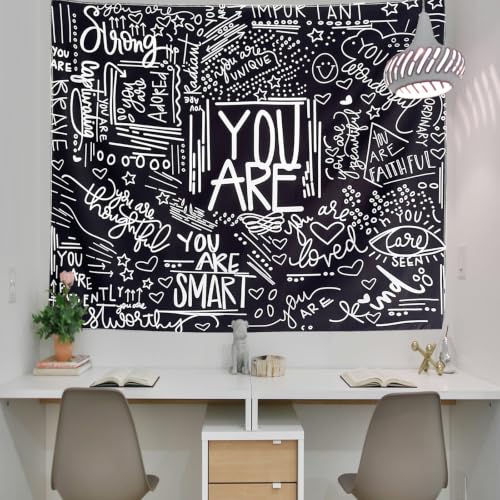 Motivational Wall Tapestry - Black & White Quotes for Bedroom | Inspirational Decor (59" x 51")