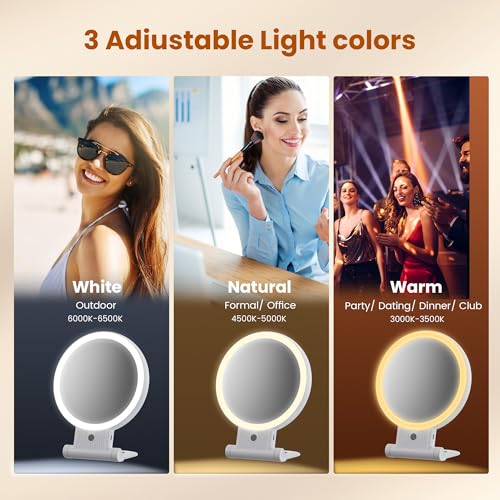 Tubbede Makeup Mirror with Light, 1X/30X Magnification, 3 Color Modes, Rechargeable Grey