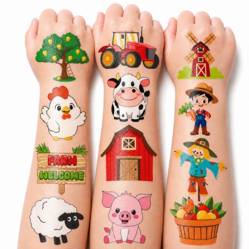 Multiple 96 PCS Farm Temporary Tattoos for Kids First Birthday Party Favors