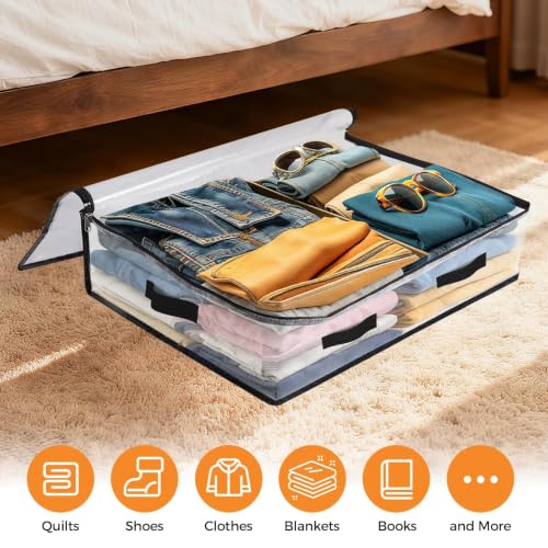 EdenDwell 2 Pack 60L Under Bed Storage Bags - Clear, Foldable & Durable