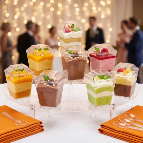 5 oz Clear Trapezoid Dessert Cups with Lids & Spoons - 75 Pack