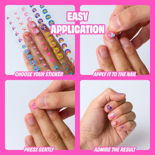 Omy Unicorn Nail Stickers for Kids - 200 Waterproof & Fun Designs