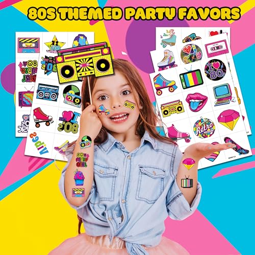 80s Vintage Temporary Tattoos - 60 Pre-Cut Retro Stickers