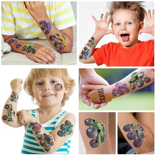 Monster Truck Temporary Tattoos for Kids - 10 Sheets Party Favors & Decorations