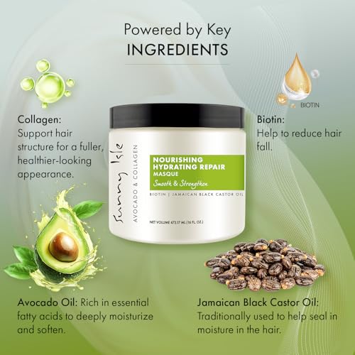 Sunny Isle Avocado & Collagen Hair Masque 16oz - Deep Conditioning Treatment