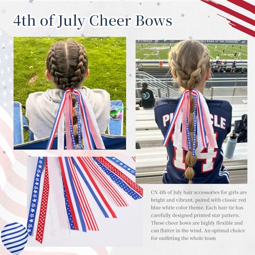 American Flag Cheer Hair Bow - 4th of July Ponytail Holder