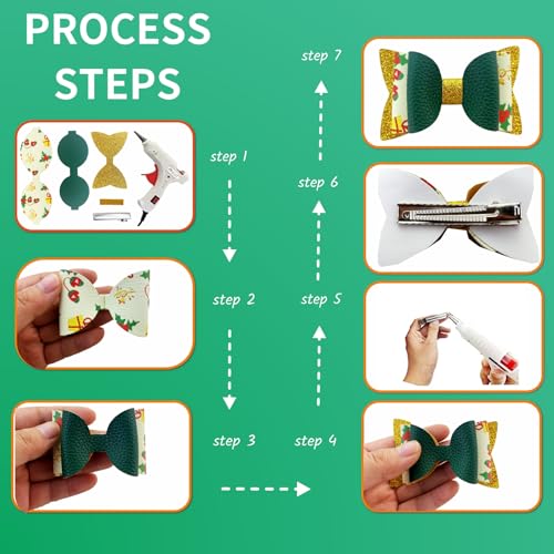AOUXSEEM Christmas Faux Leather Hair Bows DIY Kit - 24 Set with Clips