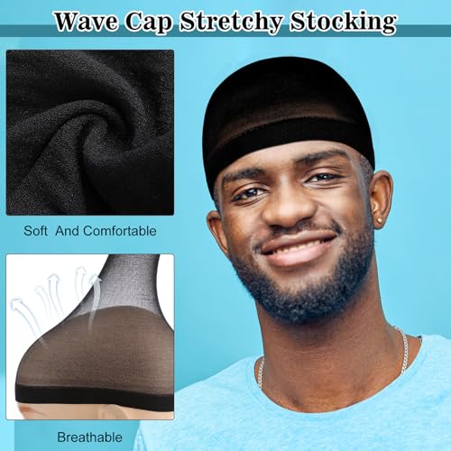 Ramede 3-Pack Black Stretchy Wave Caps for Men & Women