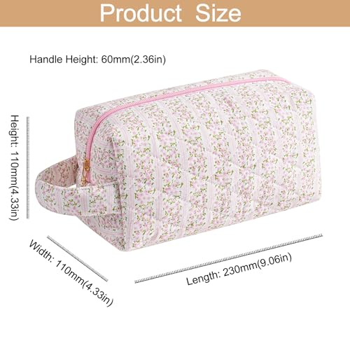 Pink Floral Travel Makeup Bag for Women Girls with Handle - Large Capacity, Durable Cosmetic Organizer