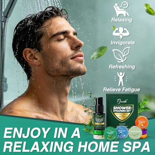 Pjordo Shower Steamers & Body Powder Gift Set for Men, Aromatherapy Spa