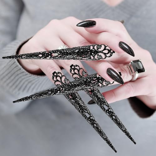 HINZIC 20pcs Black Finger Nail Claw Rings Halloween Gothic Fingertip Accessories