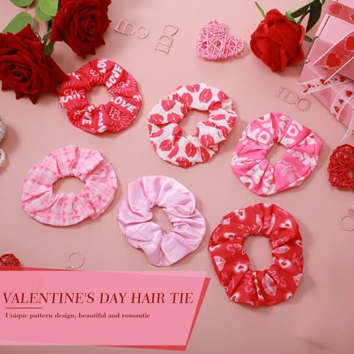24-Piece Valentine's Day Heart Pattern Hair Scrunchies - Soft Elastic Ties