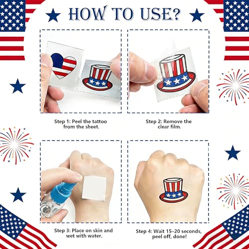 4th of July Temporary Tattoos Set - 150 USA Patriotic Designs
