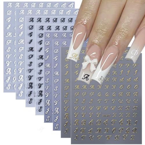 8 Sheets 3D English Letter Nail Stickers for DIY Nail Art
