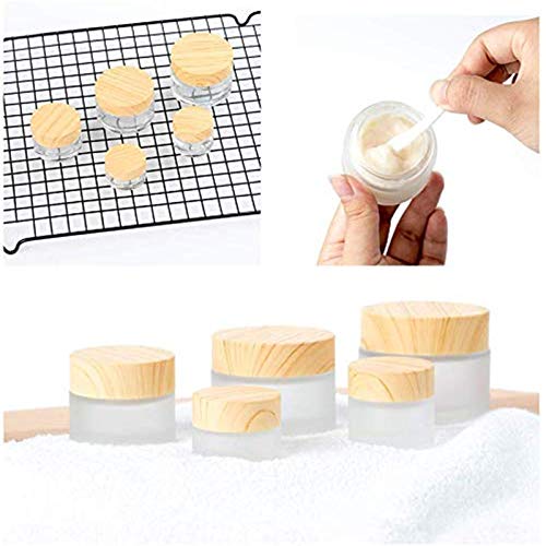 10 Pack 10g Frosted Glass Cosmetic Jars with Wood Grain Lids