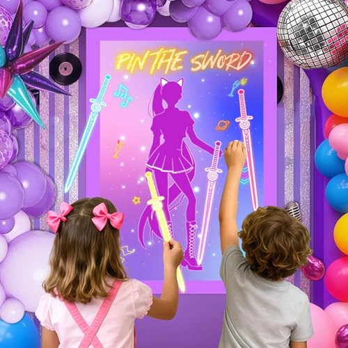 AFZMON Purple Kpop Birthday Party Game - Pin The Sword Set