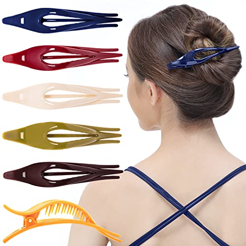 Classic 6 Pcs Flat Claw Clips for Women - No Slip, Medium Size