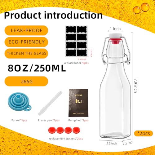 8oz Swing Top Glass Bottles - 2 Pack with Airtight Stoppers
