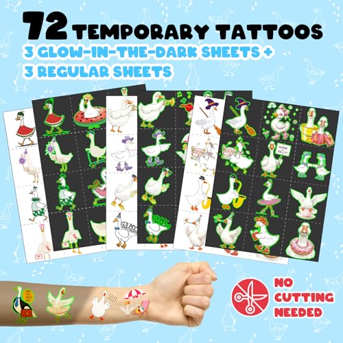 BOIKOKY Silly Goose Party Favors Set – 72 Temporary Tattoos & 24 Slap Bracelets, Kids Birthday Party Supplies, Classroom Rewards, Silly Celebration Decorations