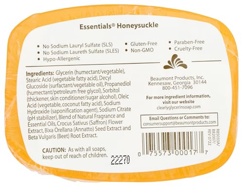 Clearly Natural Honeysuckle Glycerin Soap Bar 4 oz - Natural & Hypoallergenic