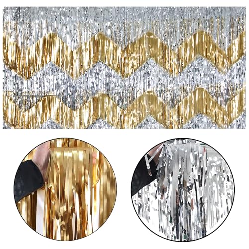 Gold & Silver Wave Fringe Curtain Banner - 6 Pack (9.7x78.7 In)