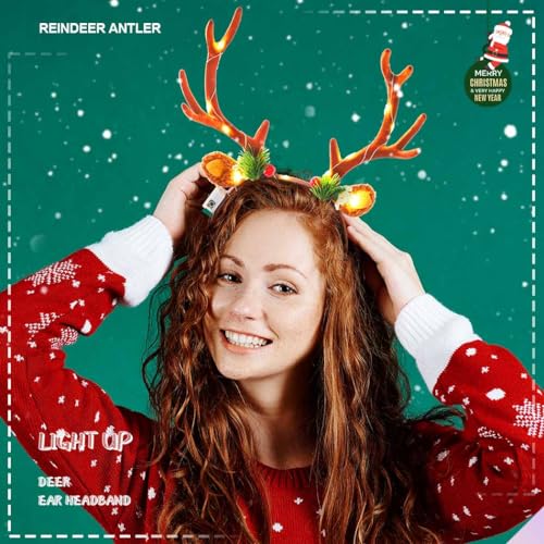 Olbye B Variation B Light Up Deer Antlers Headband for Women - Reindeer Ears Costume Accessory