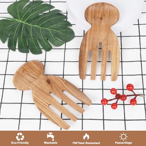Acacia Wooden Salad Tongs Set - 2pcs Ergonomic Salad Hands