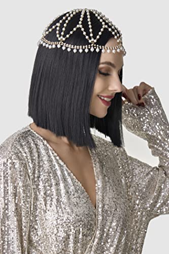 BABEYOND 1920s Gold Crystal Rhinestone Head Chain Gatsby Headpiece