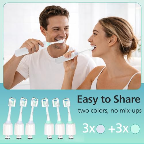 Senyum Replacement Toothbrush Heads for Philips Sonicare E-Series, Green & White, Pack of 6