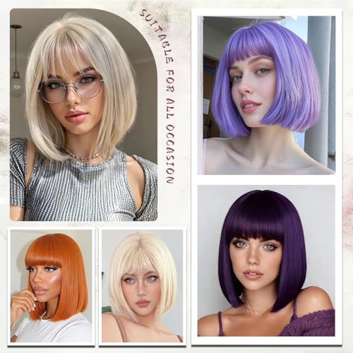 Blonde Bob Wig with Bangs for Women - Synthetic Daily Wear