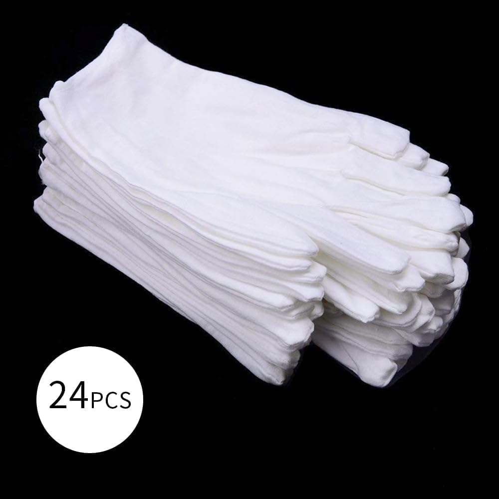 White Cotton Work Gloves - 24 Pcs Stretchable Safety Gloves | Medium Size