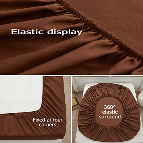 Twin XL Fitted Sheet - Deep Pocket Microfiber - Soft & Durable - Brown