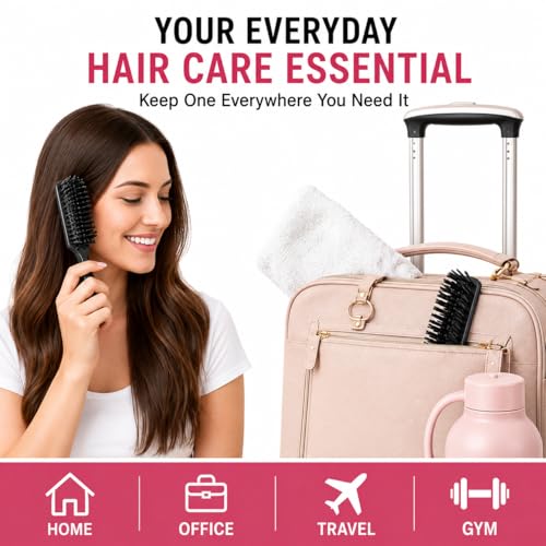 3-Pack Pocket Hair Brush Set - Compact 6-Inch Detangling Brush