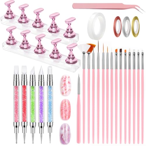 HAIY 35Pcs Nail Art Practice Kit with Magnetic Nail Stands & Dotting Pens - Style A