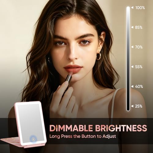 FUNTOUCH Marble Pink Rechargeable Travel Makeup Mirror with 72 LED Lights