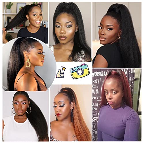 UAmy Hair 16-Inch Kinky Straight Drawstring Ponytail - 1B Black