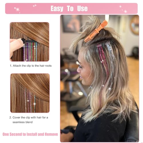 Aokomisu 18Pcs Pink 20 Inch Clip-In Hair Tinsel Extensions for Girls & Women