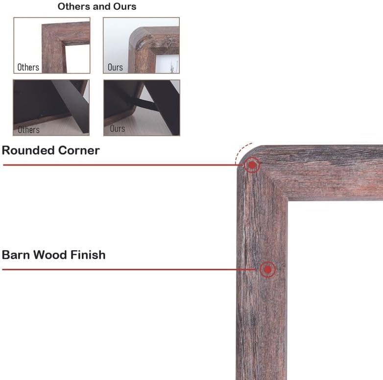 4x6 Rustic Wooden Picture Frame with Tempered Glass - Vertical & Horizontal Display