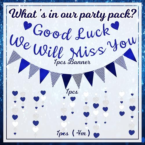 We Will Miss You Banner - Blue & Silver Farewell Party Decorations